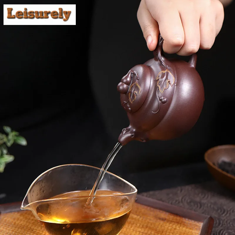 200ml Luxury Yixing Purple Clay Teapots Handmade Gourd Pot Raw Ore  Red Leather Dragon Mud Kettle With Filter Zisha Teaset Craft