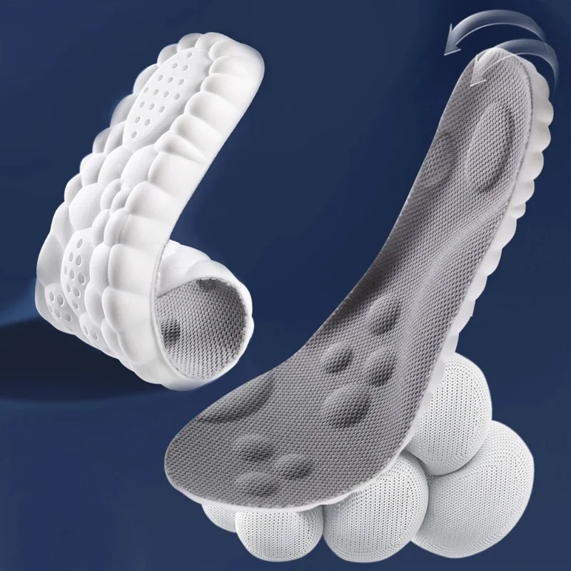 4D Shock Insoles Soft High Elasticity Shoe Pads Breathable Deodorant Shock Absorption Cushion Arch Support Insole Men Women