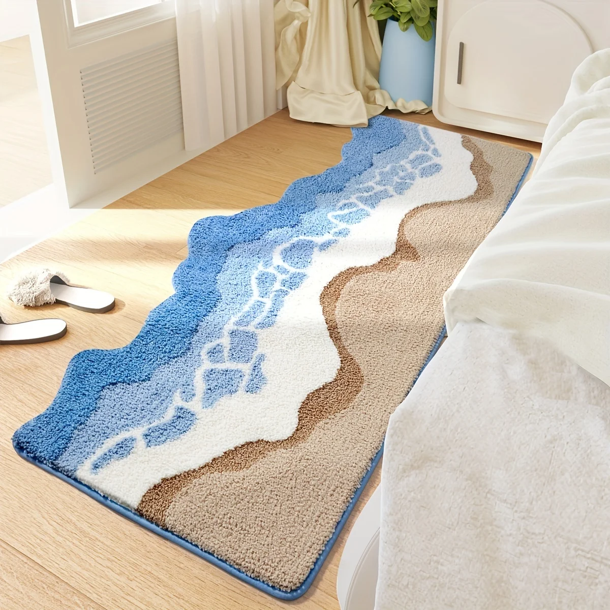 1Pc DIANG Fluffy Wave Beach Super Soft Water Absorbing Polyester TPR Anti Slip Washing Machine Washable Rectangular Plush