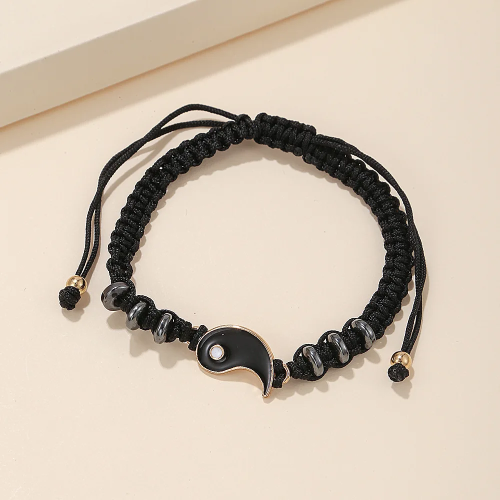 Yin Yang Couple Bracelets - Handmade Adjustable Friendship Bangles for Lovers