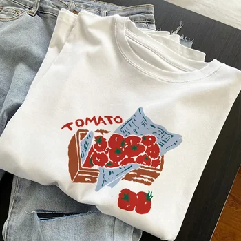Vintage Tomato Style Sun and Handprint Women's T-Shirt Casual Loose Short Sleeve Top Aesthetic Zodiac Cute Fashion T-Shirt Y2K 1
