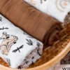Elinfant 3PCS Print With Solid Color 100% Cotton Muslin Swaddle Blanket,Baby Sleeping Quilt For Summer,Stroller Cover 3