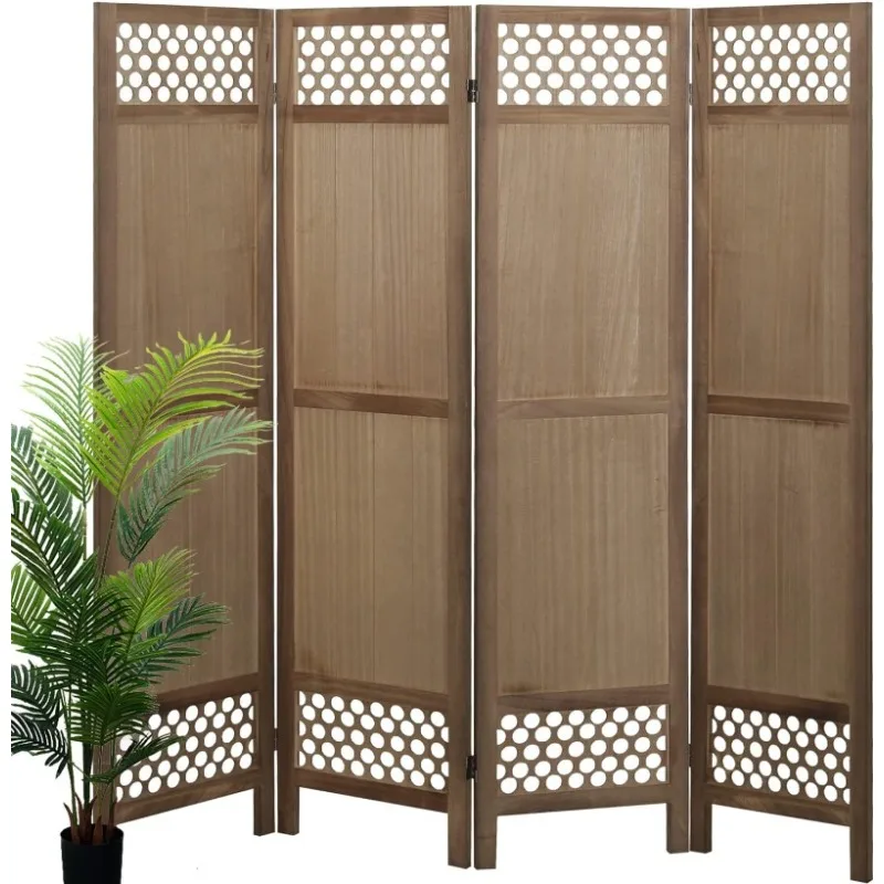 

4 Panel Room Divider, Wood Cutout Room Divider Screen, 5.6Ft Room Dividers and Folding Privacy Screens