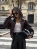Vintage Solid Women's Pu Leather Jackets With Pockets Fashion Lapel Zipper Buttons Coats 2024 Autumn Chic Lady High Streetwear 5