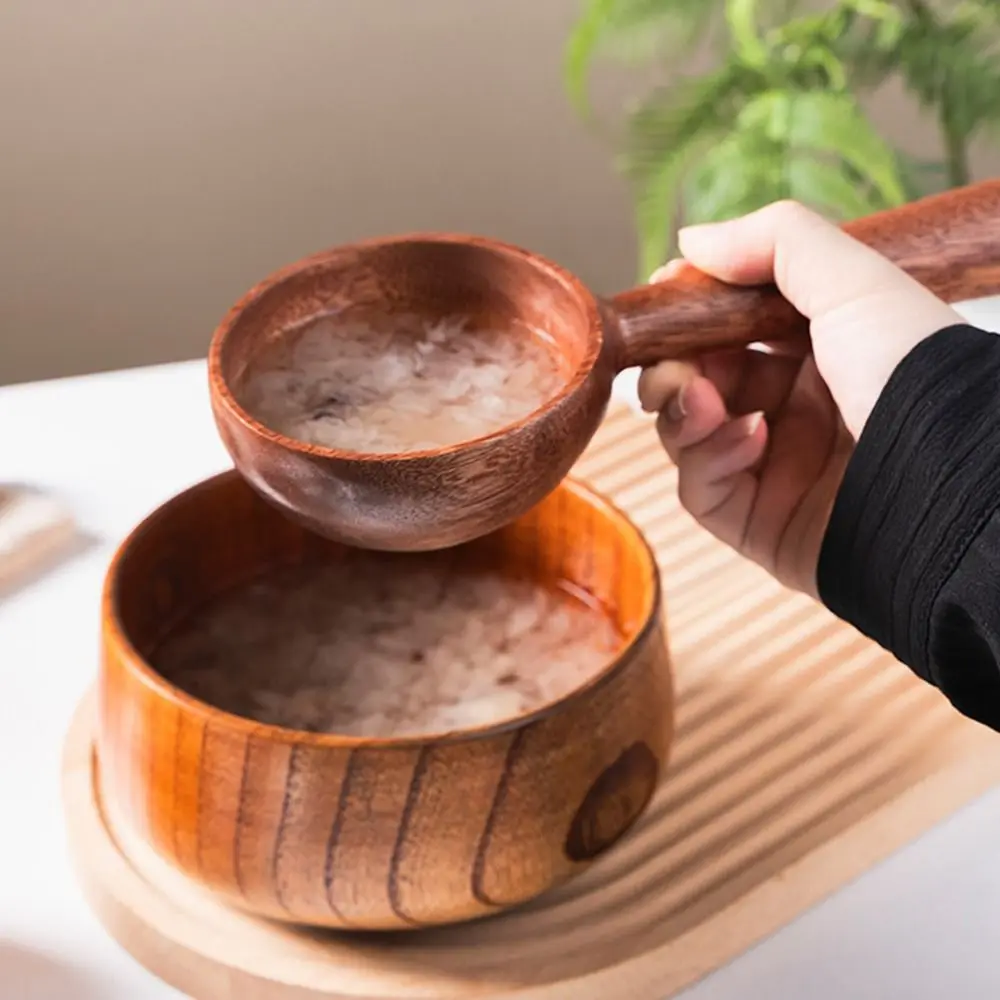 Eco-friendly Long Handled Spoon Large Size Vintage Wooden Soup Ladle Long Handle Korean Style Serving Soup Spoon Restaurant