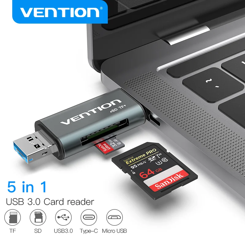 Vention-Adaptador de lector de tarjetas Micro SD tipo C, adaptador de tarjeta de memoria Micro USB para MacBook, portátil, USB 3,0, lector de tarjetas SD/TF - AliExpress Ordenadores y oficina