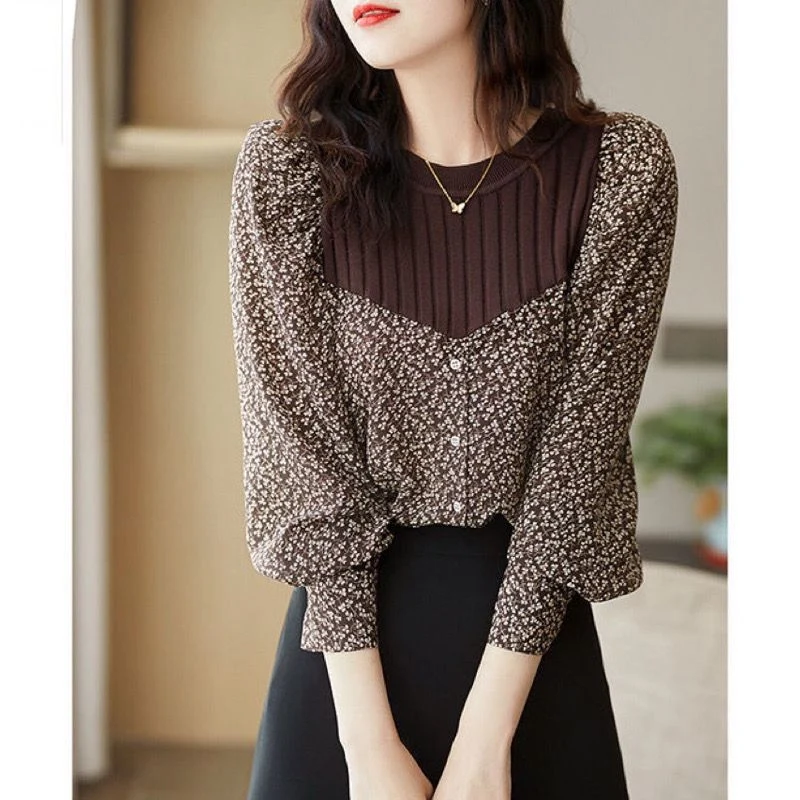 

Spring Autumn New Fashion Polka Dot Printing Shirt Women High Street Casual Patchwork Long Sleeve Blouse Elegant All-match Tops
