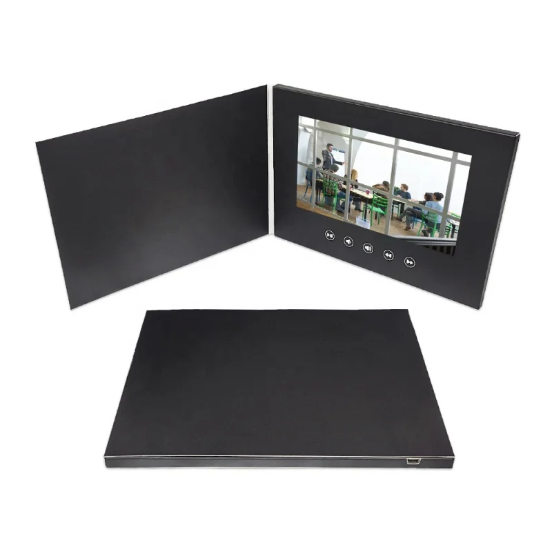 Custom. best seller A5 블랙 페이퍼 광고 플레이어 인치 비디오 음악 사진서 LCD 소책자 비즈니스 비디오 브로셔