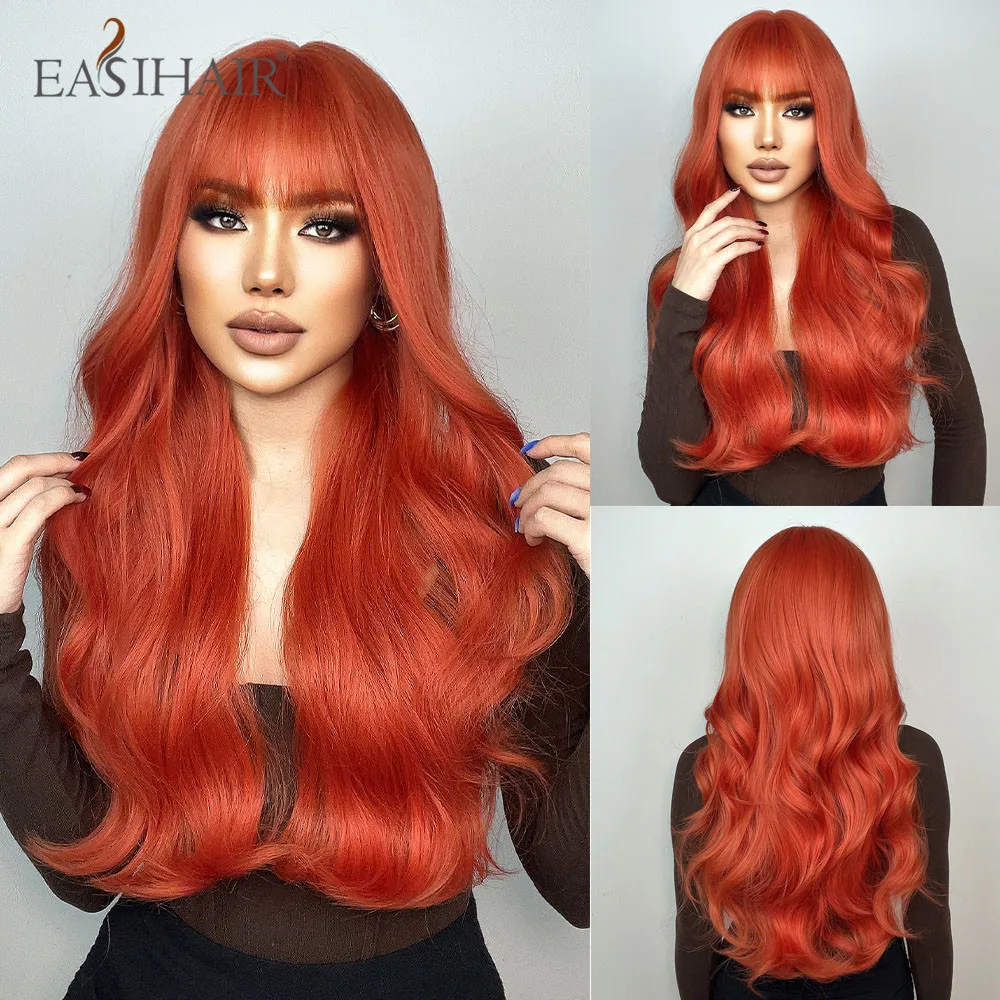 EASIHAIR Parrucche sintetiche lunghe e ondulate viola con frangia per donne Parrucca colorata per feste di cosplay di Halloween Fibra resistente al calore_voghion.com