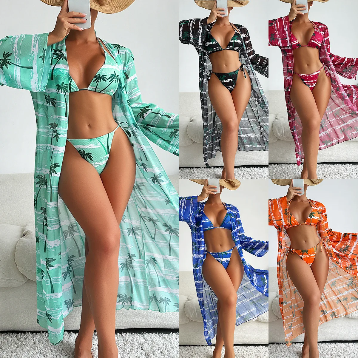 

New Special Fabric Fashion Printed Bikini Blouse Three-piece Women's Swimsuit