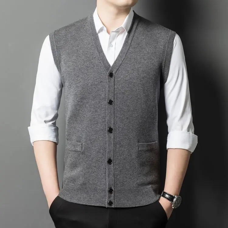 2025 hommes 100% laine mérinos super fine gilets sans manches Cardigans homme Pure