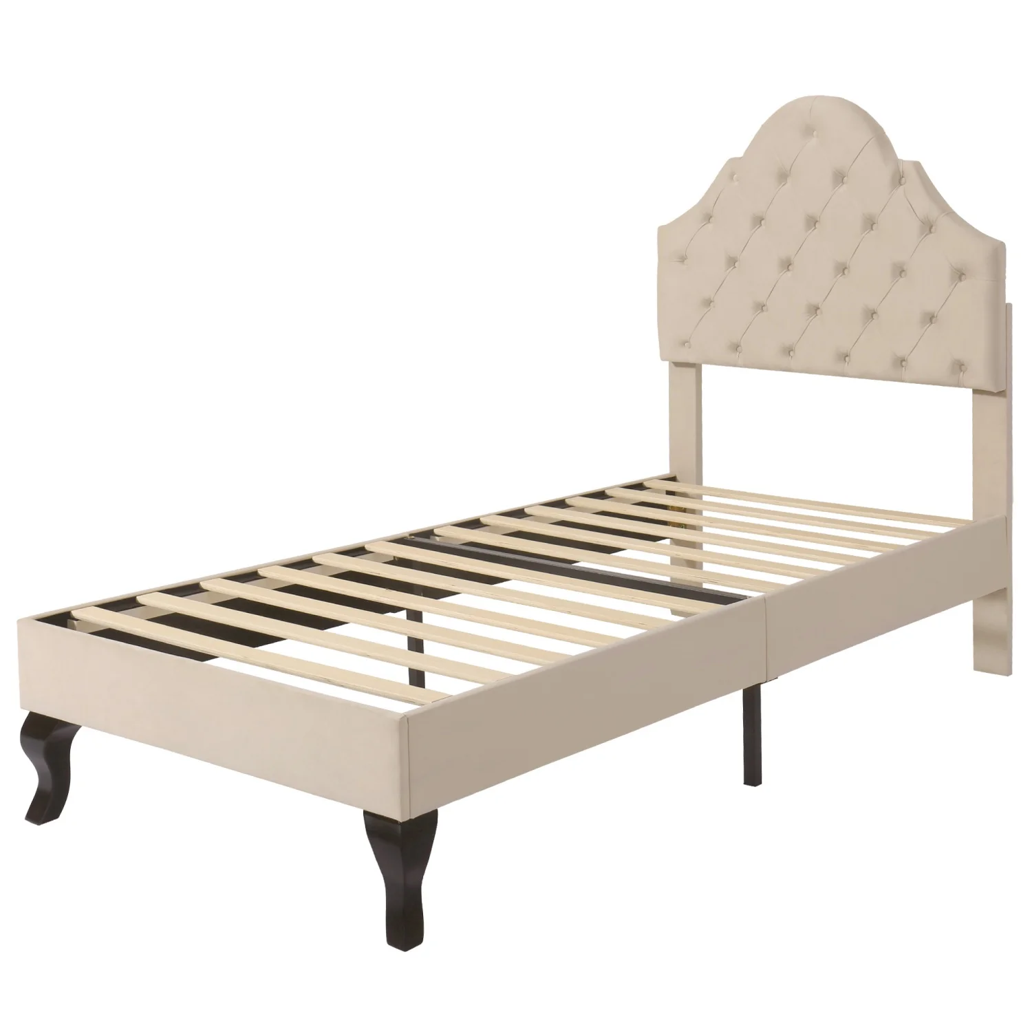 90 x 200 cm großes Polsterbett mit Lattenrost und verstellbarem Kopfteil, Jugend-Einzelbett aus Holz mit Samt für Schlafzimmer – Detail 5