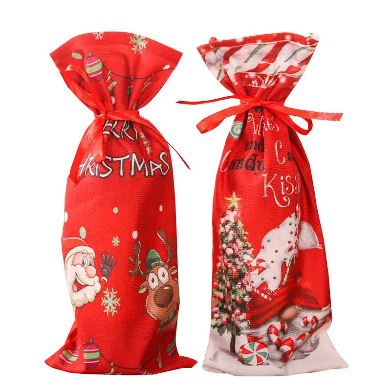 

Christmas Wine Bottle Cover Christmas Sweater Dress for Wine Bottle Reusable Dustproof Drawstring Bottle Bags Christmas Supplies