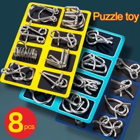 8Pcs/Set Metal Montessori Puzzle Wire Mind Brain Teaser Puzzles Children Adults Interactive Game Reliever Educational Toys
