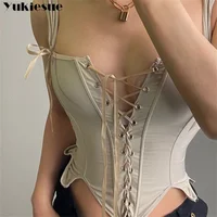 Summer Vintage Corset Bustier Y2K Crop Top Women Cut Out Sexy Lace Up Bandage Sleeveless Tank Tops Fairy Princess Vest Cosplay - Image 6