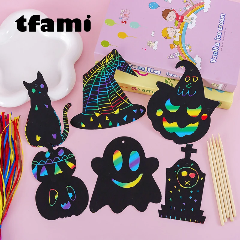 

TFAMI 12pcs Halloween Scratch Drawing Paper DIY Scratch Art Bookmarks Kids Drawing Toys Painting Book Creative Educational Toys