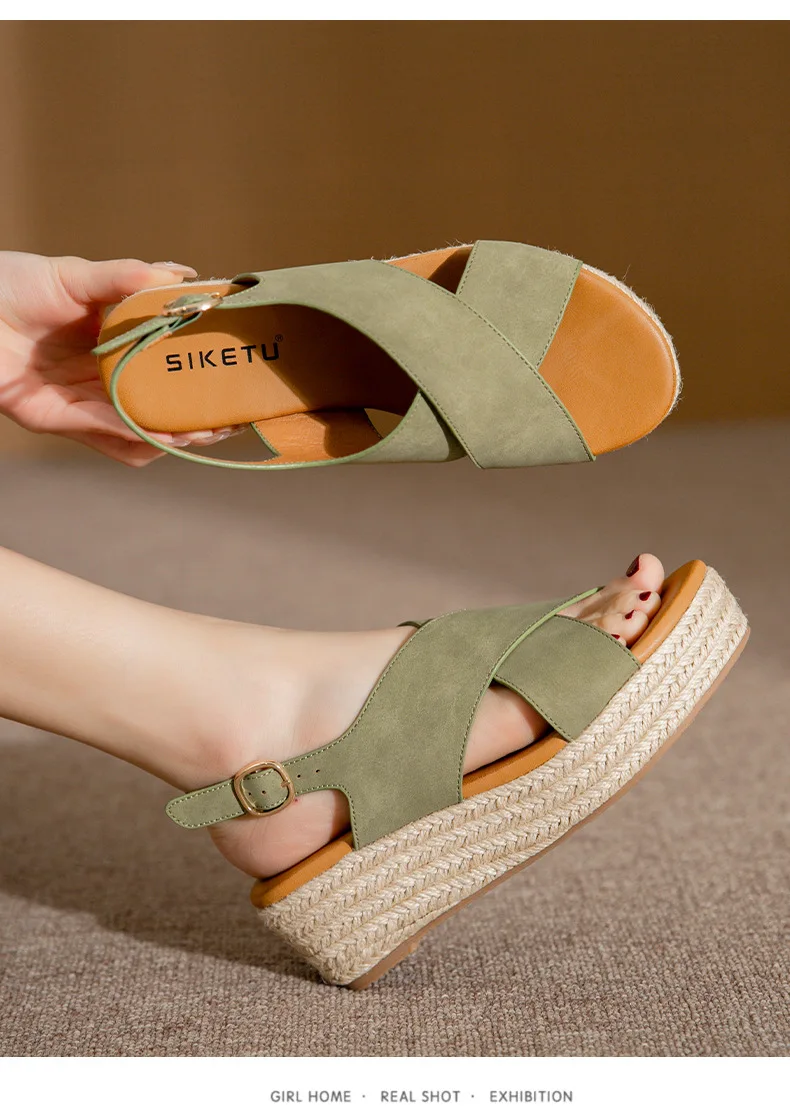 Summer Women Sandals 2022 New Fashion Wedges Super High Heel Sandals Buckle Round Toe Open Toes Ladies Footwear