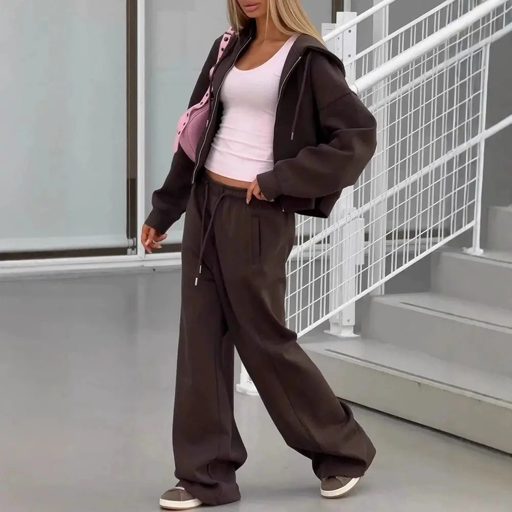 2025 Women's Zipper Sports Set and Long Pants Casual Two-Piece Set Women's Casual Hooded Sports Set Womens Outifits 4