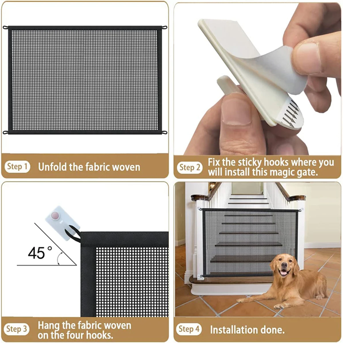 Portable Pet Dog Barrier Fences With 4Pcs Hook Pet Isolated Mesh