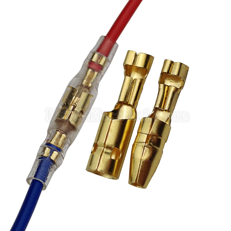 Terminal Connector Bullet Terminals 4.0mm Female and Male Connector Gold Brass/Silver Wire Connector Socket with Insulating Sleeves for Car