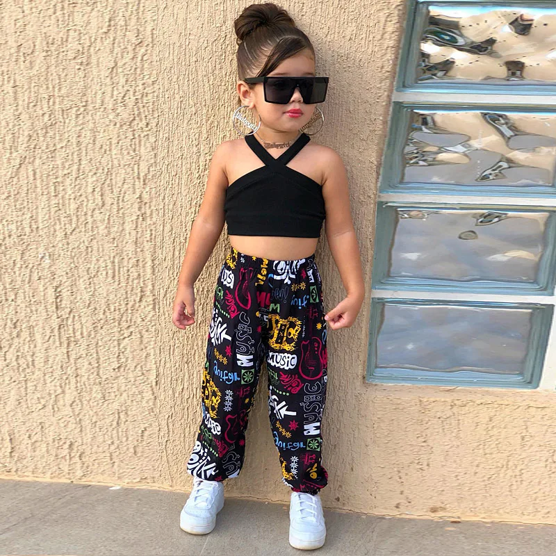 

2023 Printed Boutique Set 2pcs Toodler Baby Girls Crop Top+Pants Matching Sets Fashion Kids Clothes With Small Moq Children Sets