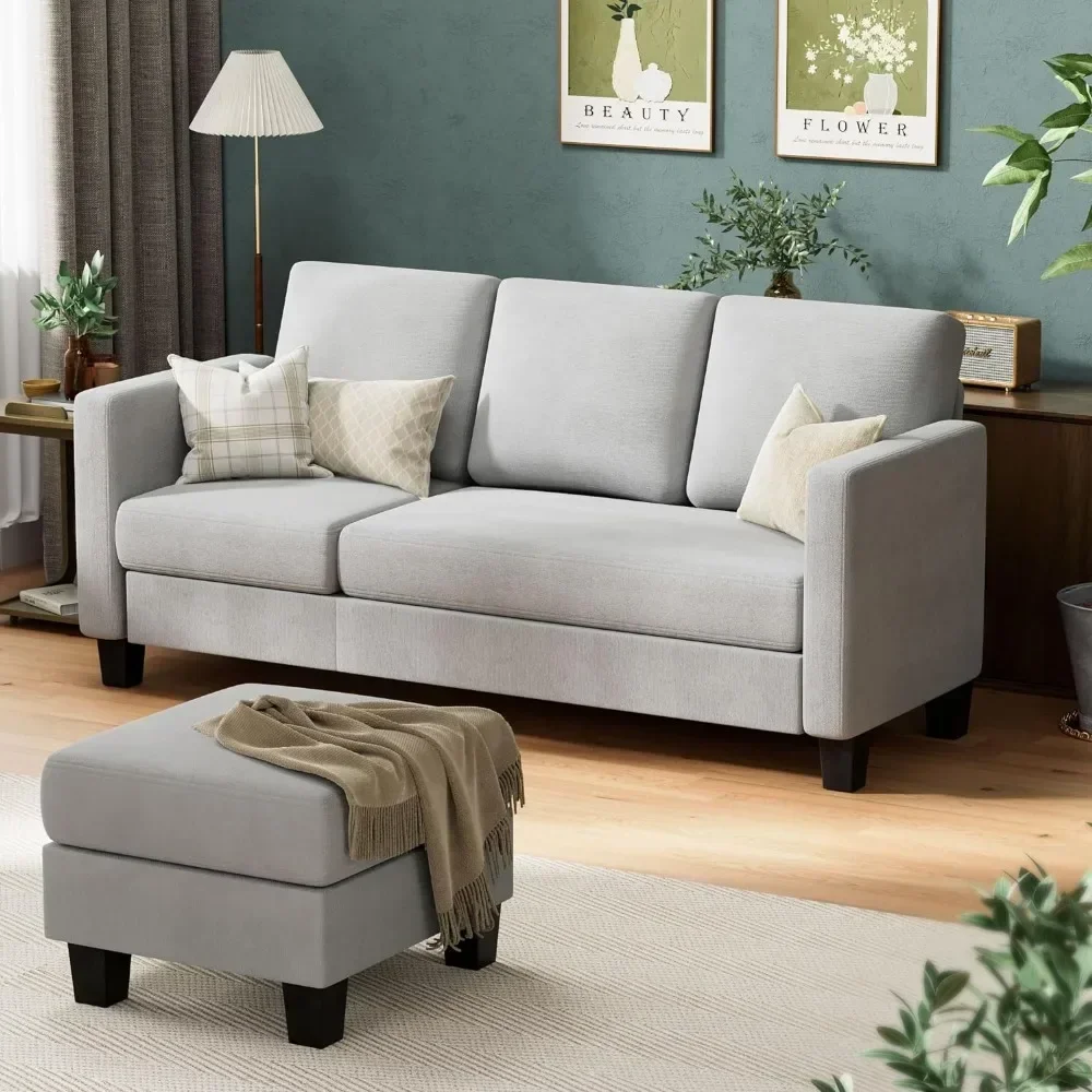 

Sofa Set, 3 Seat L-Shaped Sofas with Linen Fabric, Movable Ottoman Small Couch for Small Apartments,Sofa Set