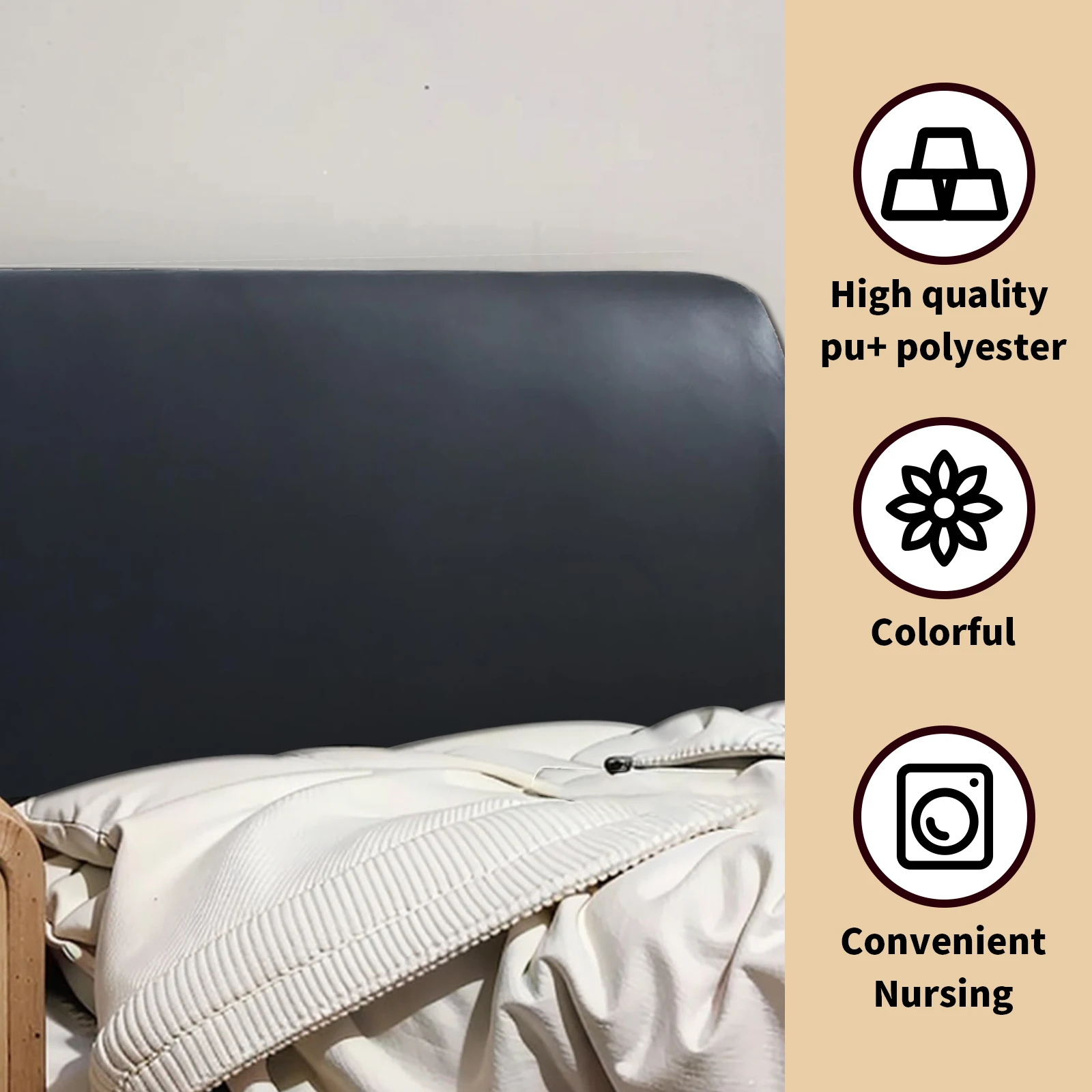 Headboard Cover PU Leather Dustproof Bed Headboard Slipcover Protector Cover Elastic Head Bed Board for Home Bedroom 150CM