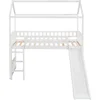Twin Size Loft Bed with Slide for Kids Bedroom,House Shaped Solid Wood Bedframe w/Full-Length Guardrail Space Saving Design 4