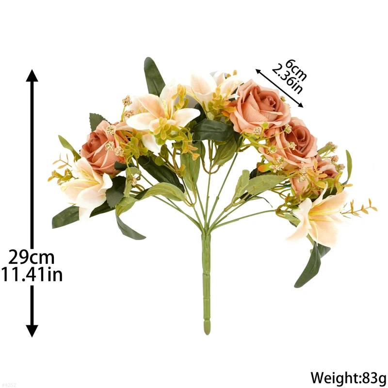 flower fall artificial flora artificial & dried floral Rose Lily Artificial Silk Flowers For Bride Bouquet Home Living Room Christmas Fake Flowers Wedding Decoration DIY Arrangement white dried flowers