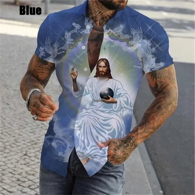 thumbnail image 1 of Camisetas con estampado digital "Jesús ama a todos", gráficas cristianas para hombre, blusas casuales de manga corta de talla grande, camisas ajustadas para hombre, 1 of 5