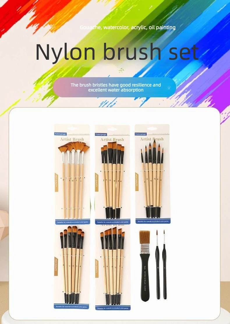 3/5/6/32Pcs DIY Graffiti Log Nylon Haar Pinsel Fan-förmigen Bord Pinsel Linie malerei Gewidmet Ölgemälde Gouache Aquarell Set – Detail 1