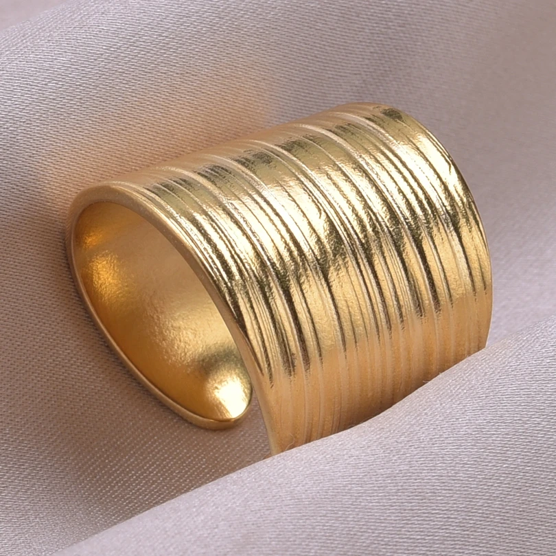 1pcs Classic Tiger Eye Real Stone Open Adjustable Stainless Steel Rings For Women Men Accessories Gold Color Finger Jewelry Ring 5