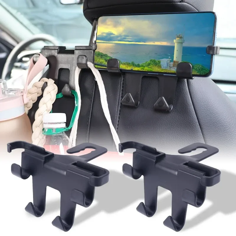 

New Car Rear Seat Hooks Multifunctional Double Head Fastener Clip Hook Headrest Hanging Phone Holder Interior Bag Storage Hanger