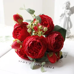 Elegant Rose Pink Silk Peony Bouquet - 5 Large Blooms, 4 Buds - Perfect for Weddings & Home Décor (26)