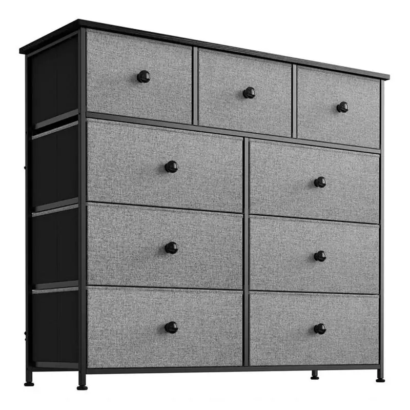 

REAHOME 9 Drawer Steel Frame Bedroom Storage Organizer Chest Dresser, Light Grey