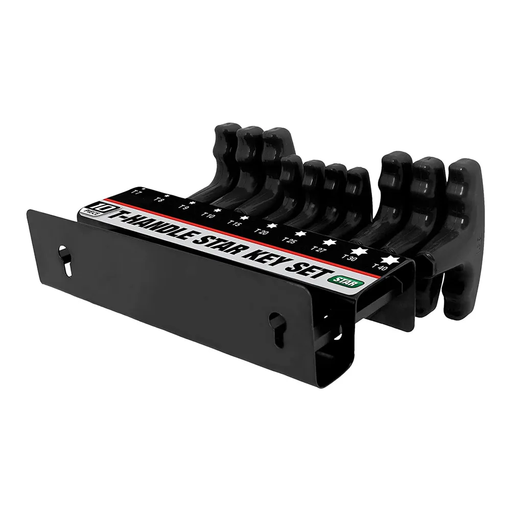 10pc Metric or Inch T-Handle Hex Key Allen Wrench Tool Set or Star T-Handle Hex Key Set with Convenient Storage Stand