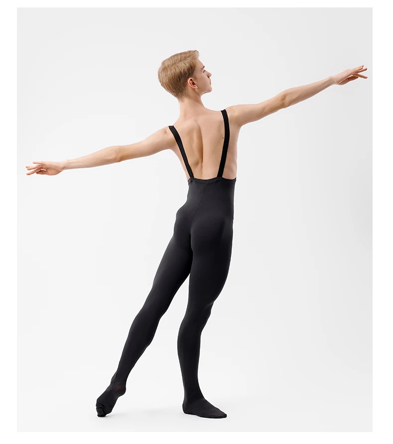 Einteiliger schwarzer Tank-Ganzanzug für Herren, ärmellos, Ganzkörper-Tight-Overall, Tanzkostüm mit Hosenträgern für Fitness – Detail 7