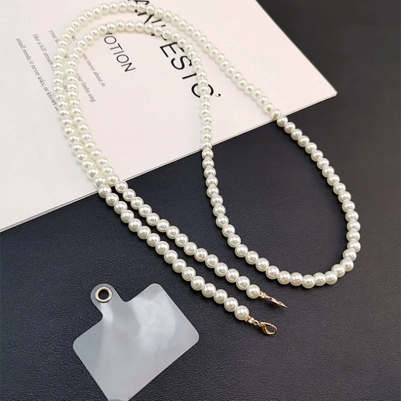 Elegant Pearl Chain Crossbody Lanyard with Detachable Keychain