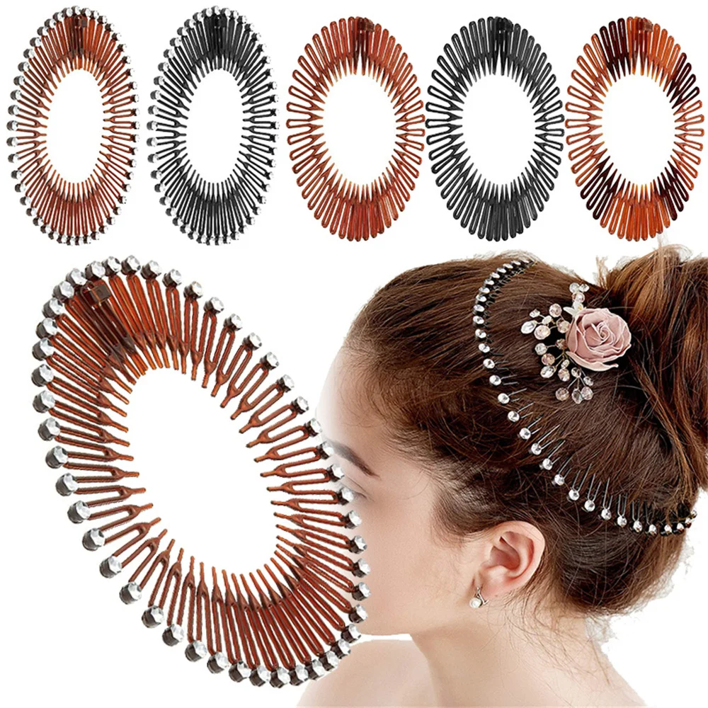 Juego De 12 Peines Elásticos Circulares Y Diademas - Multicolor, Plástico Flexible, Tamaño Universal Para Mujeres Y Niñas