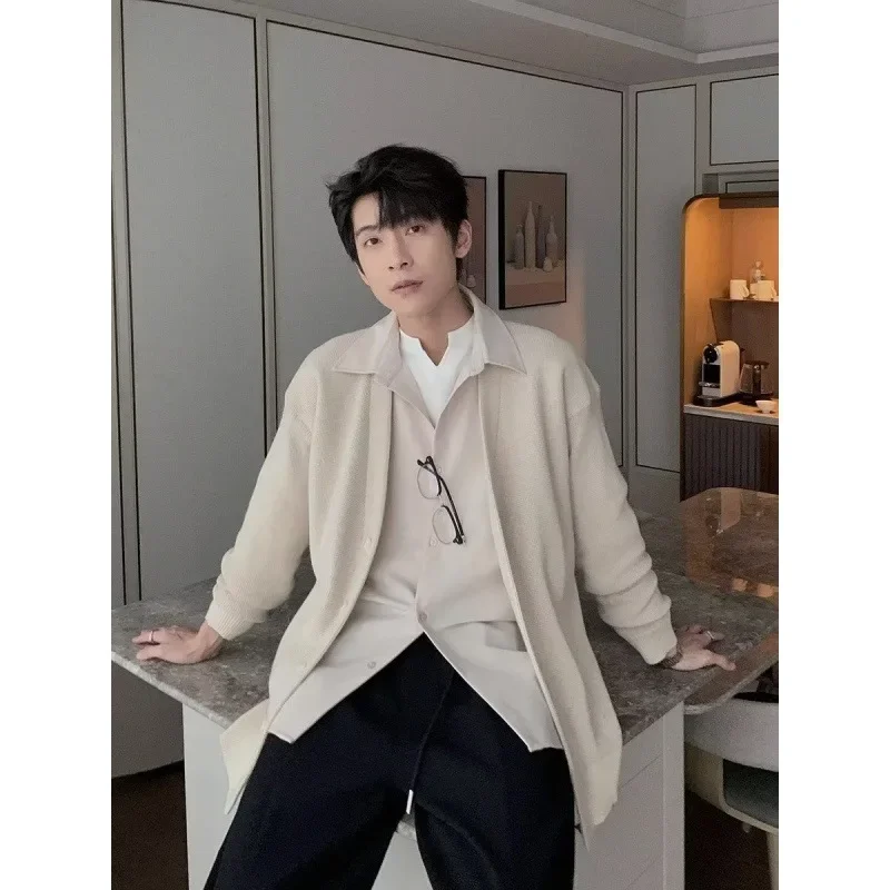 남성용 캐주얼 V넥 니트 가디건 스웨터, 트렌디 홍콩 스타일, 주니어 패션 재킷, 용수철 가을 시즌