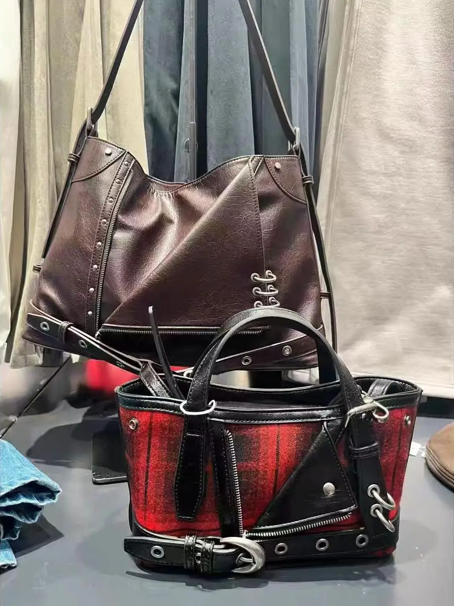 Vintage Female Rivet Shoulder Bag Luxury Handbag Soft PU Leather Crossbody Bag for Women Casual Boston Large Tote Bolsa Feminina