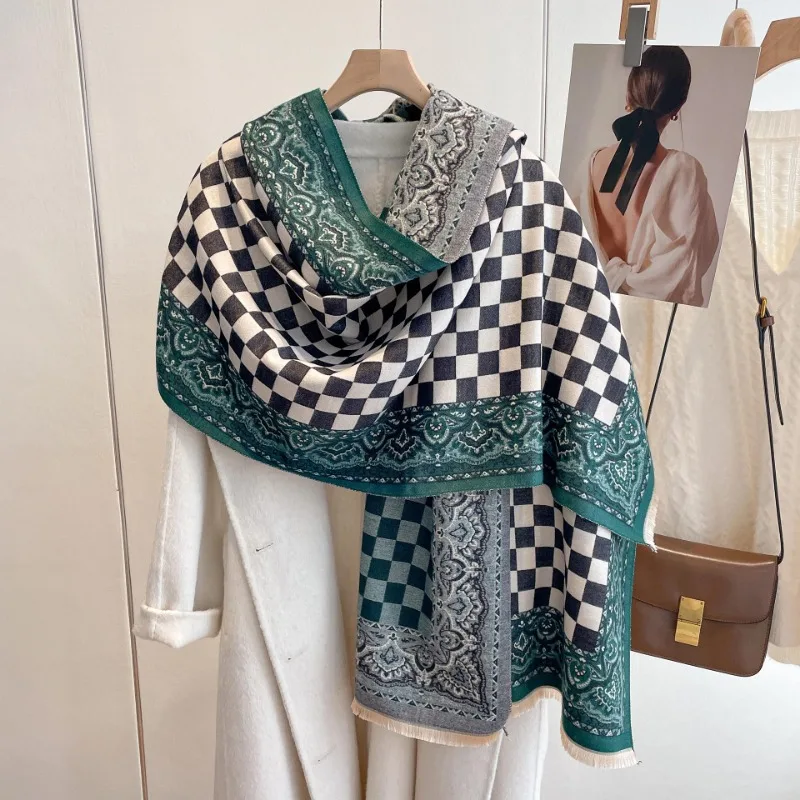 

Luxury Brand Winter Pashmina Warm Cashmere Scarf for Women Design Shawls and Wraps Poncho Female Thick Blanket Bufandas Echarpe