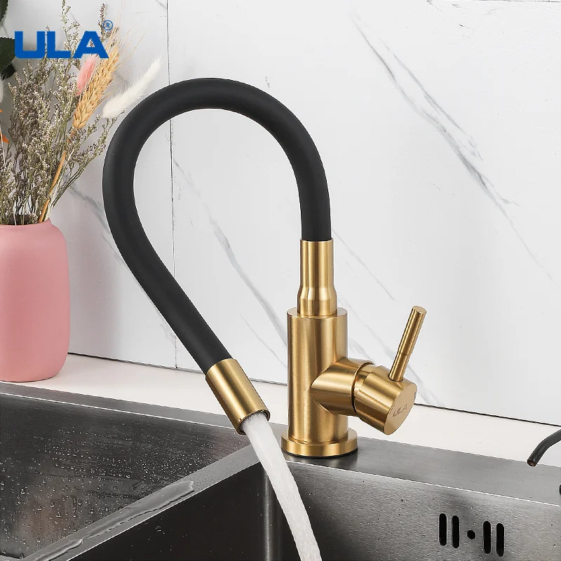 

ULA Gold Kitchen Faucet Stainless Steel Flexible Spout Kitchen Sink Faucet Hot Cold Water Sink Mixer Tap 360 Degree Rotate Crane