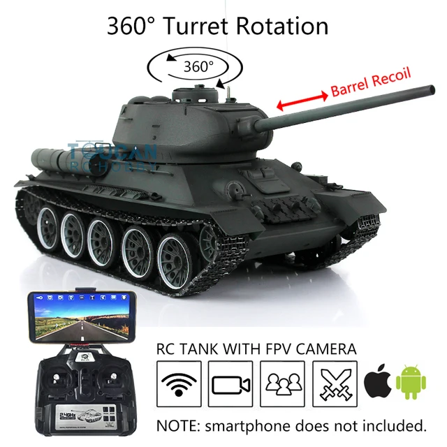 1/16 Heng Long TK7.0 Customized Version T34-85 RC Tank 3909 360° Turret Metal Track Barrel Recoil FPV Battery Charger Radio 1