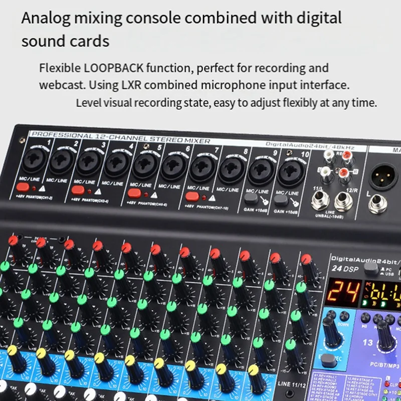 Hot AD-TEYUN 12 Channels Professional Portable Audio Interface Sound Card Console USB MIXER For Guitar Recording Studio