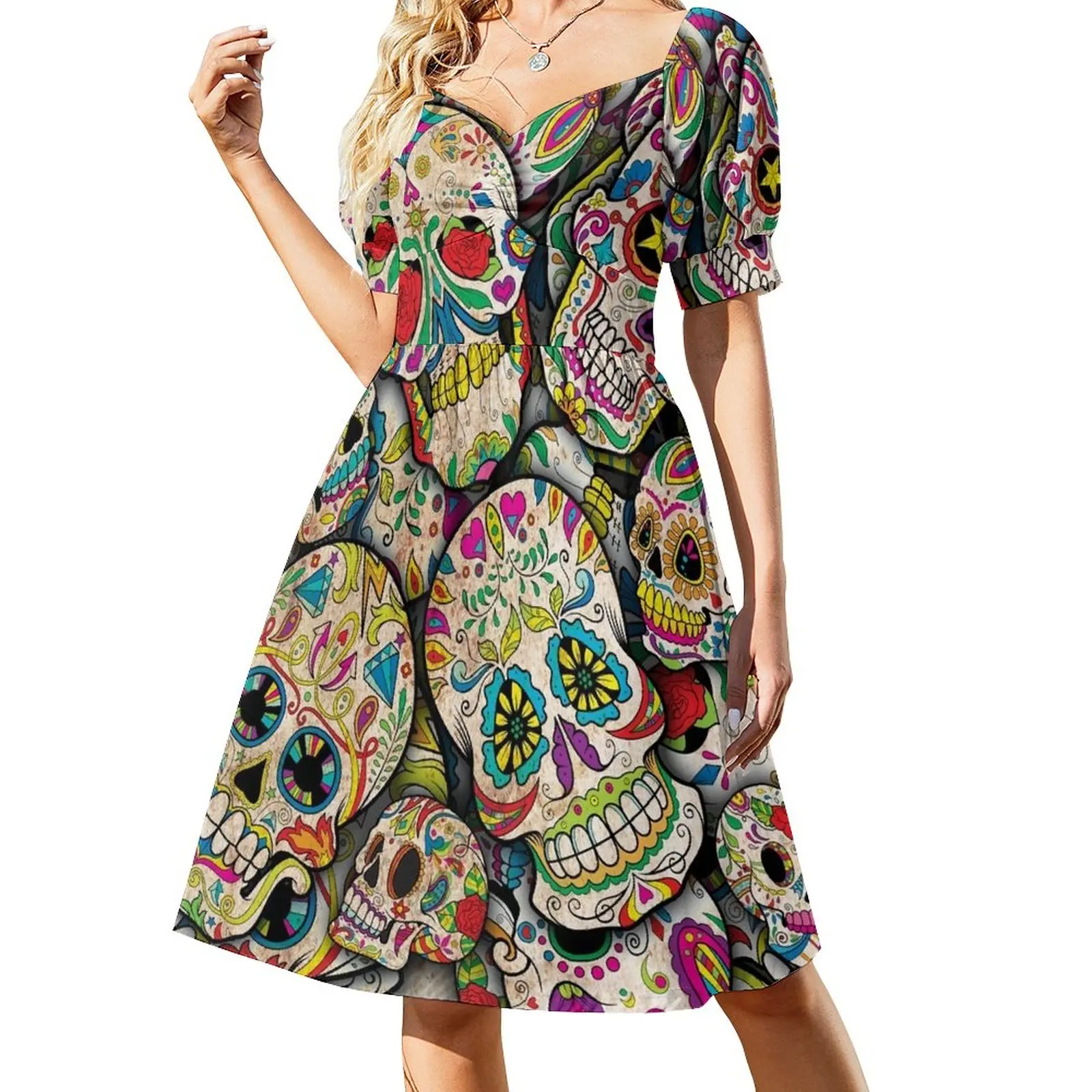 

Sugar Skull Collage Sleeveless Dress women's summer dresses 2024 Long dress