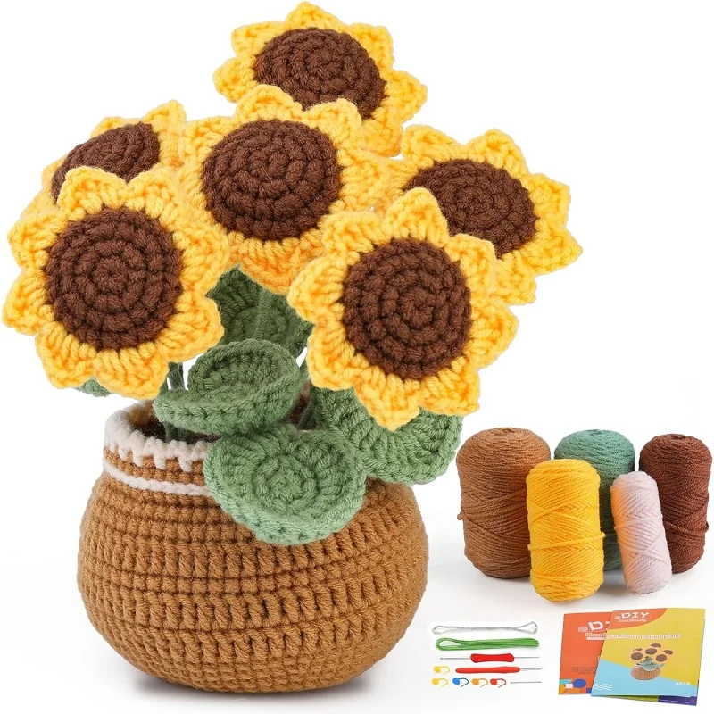 Flower Crochet Kit for Beginners Crochet Starter Kit for Complete Beginners Adults Crocheting Knitting with Tutorials knitting needles crochet kit knitting supplies knitting material weaving tools yarn holder knitting craft supplies knitting loom knitting machine knitting board