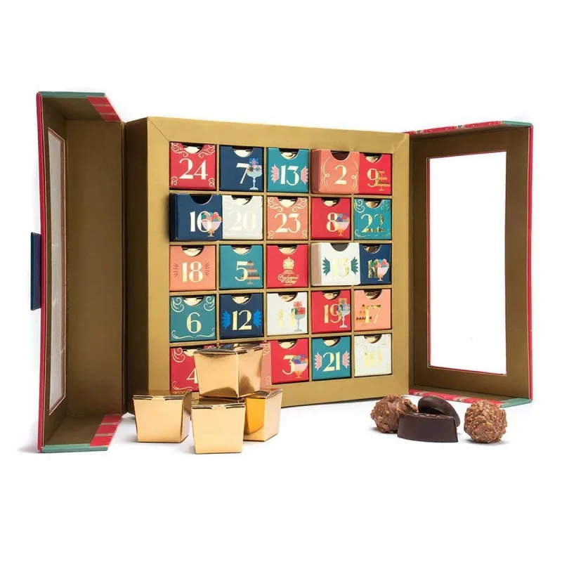 

Customized producwholesale luxury 12 24 day cardboard drawer gift packaging custom lever calendar box