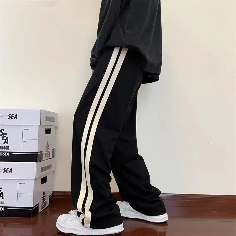 Stripe Sweatpants Women Y2k Streetwear Korean Fashion Casual Wide Leg Pants Loose Vintage Joggers Spring Summer Black Trousers