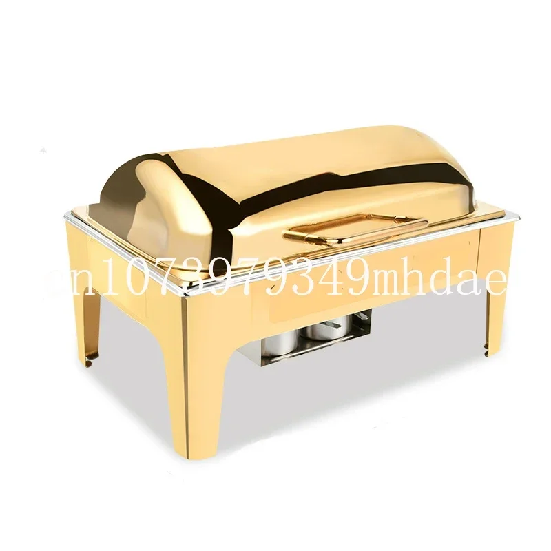 

Party Catering Equipment Buffet Set Saving Round Roll Top Chafer Luxury Gold Fuel Food Warmer Chafing Dishes
